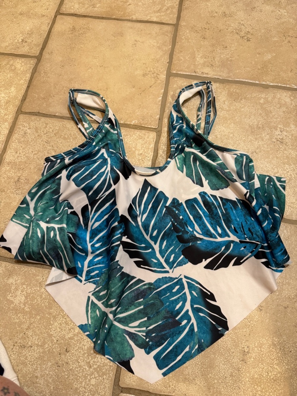 Tropical Leaf Flounce Tankini - Teal & Black - Picture 3 of 3